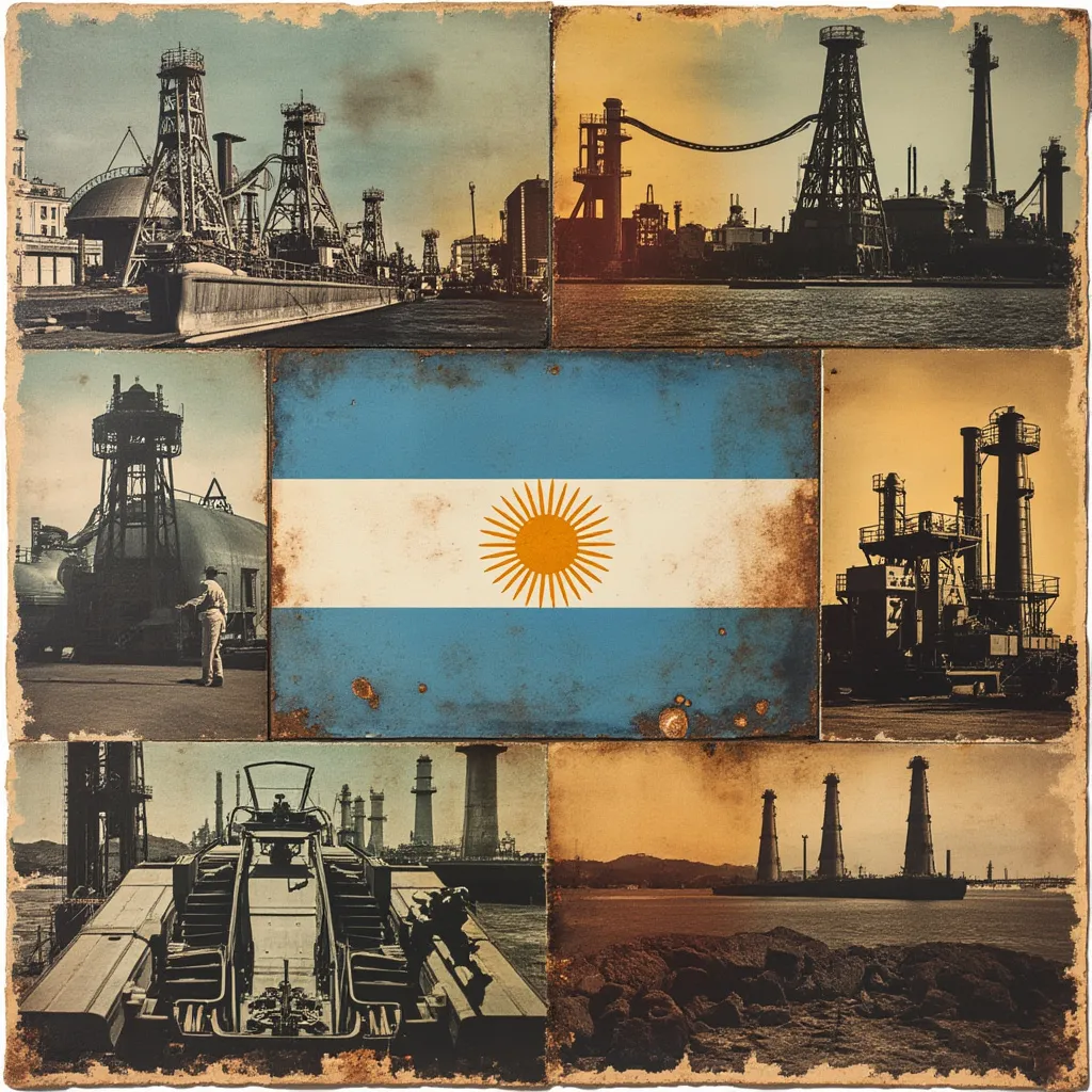 Collage histórico de la industria energética argentina.